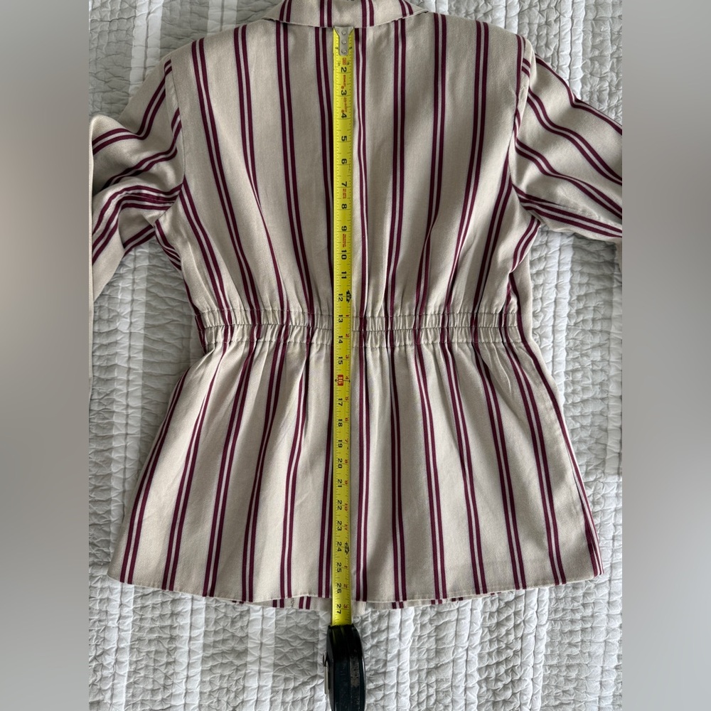 L'Academie Beige and Burgundy Striped Blazer, Size Medium - Picture 6 of 9